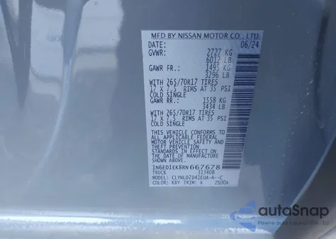 2024 Nissan Frontier Pro-4X 4X4 from USA, damaged, VIN 1N6ED1EK8RN667678